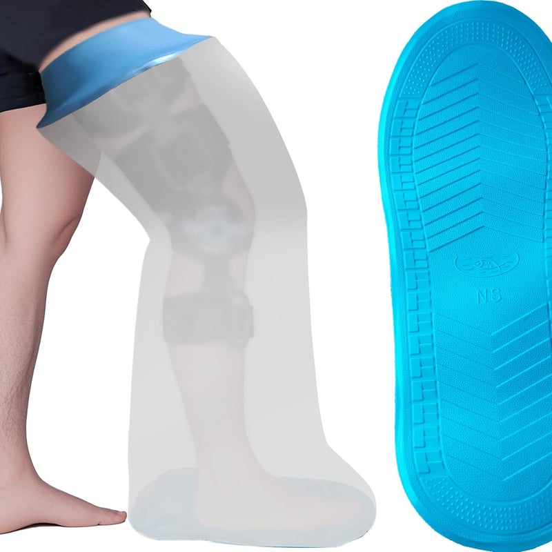 Tideshake Extra Wide Full Leg Cast Cover for Shower after Knee Surgeries with Non-Slip Bottom for Leg Wounds, Bandage, Large Cast, Knee Immobilizer/Brace, Walking Boots, Reusable(39 in. long) - Image 1